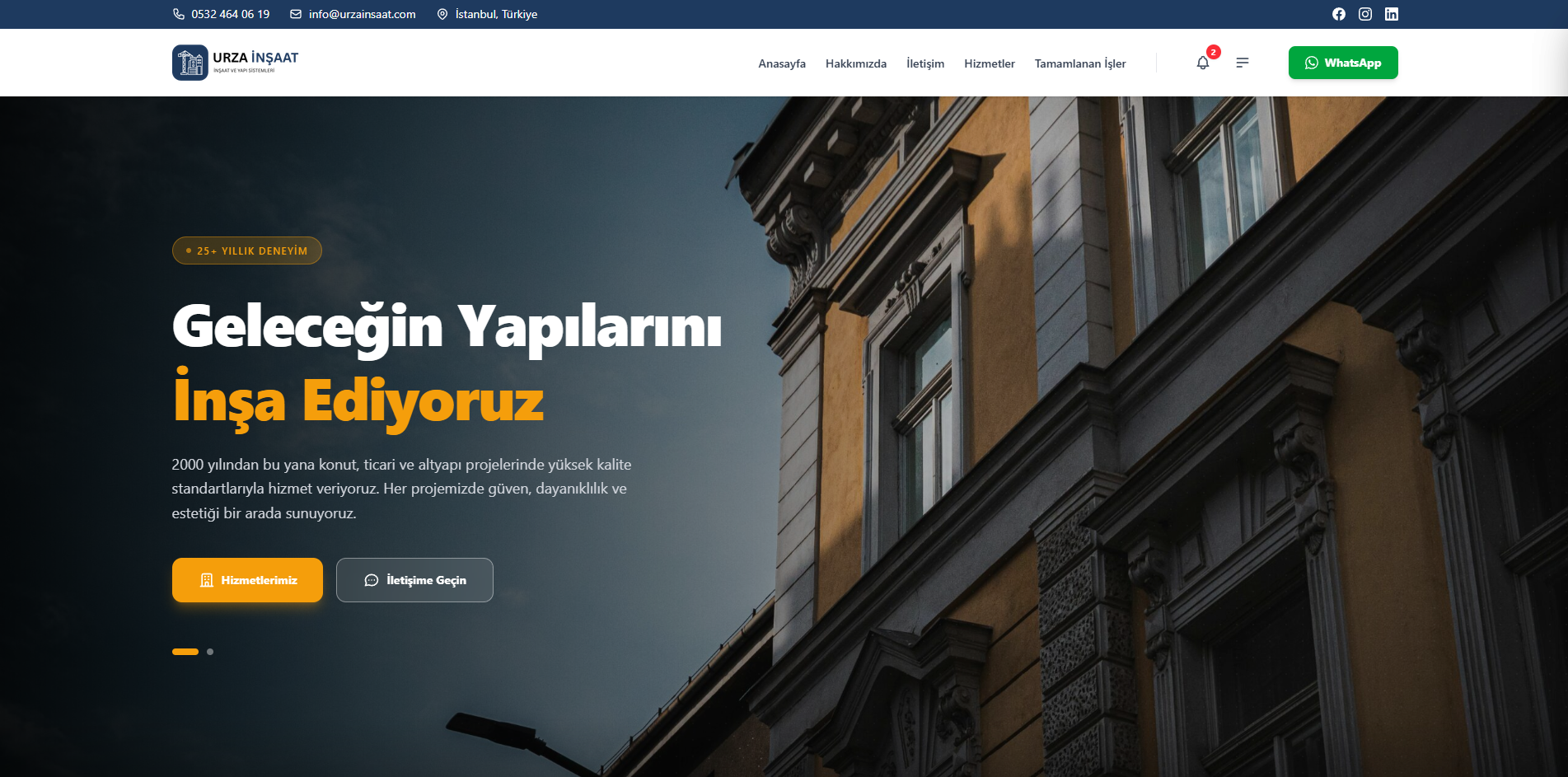 Urza İnşaat Web Sitesi Geliştirme